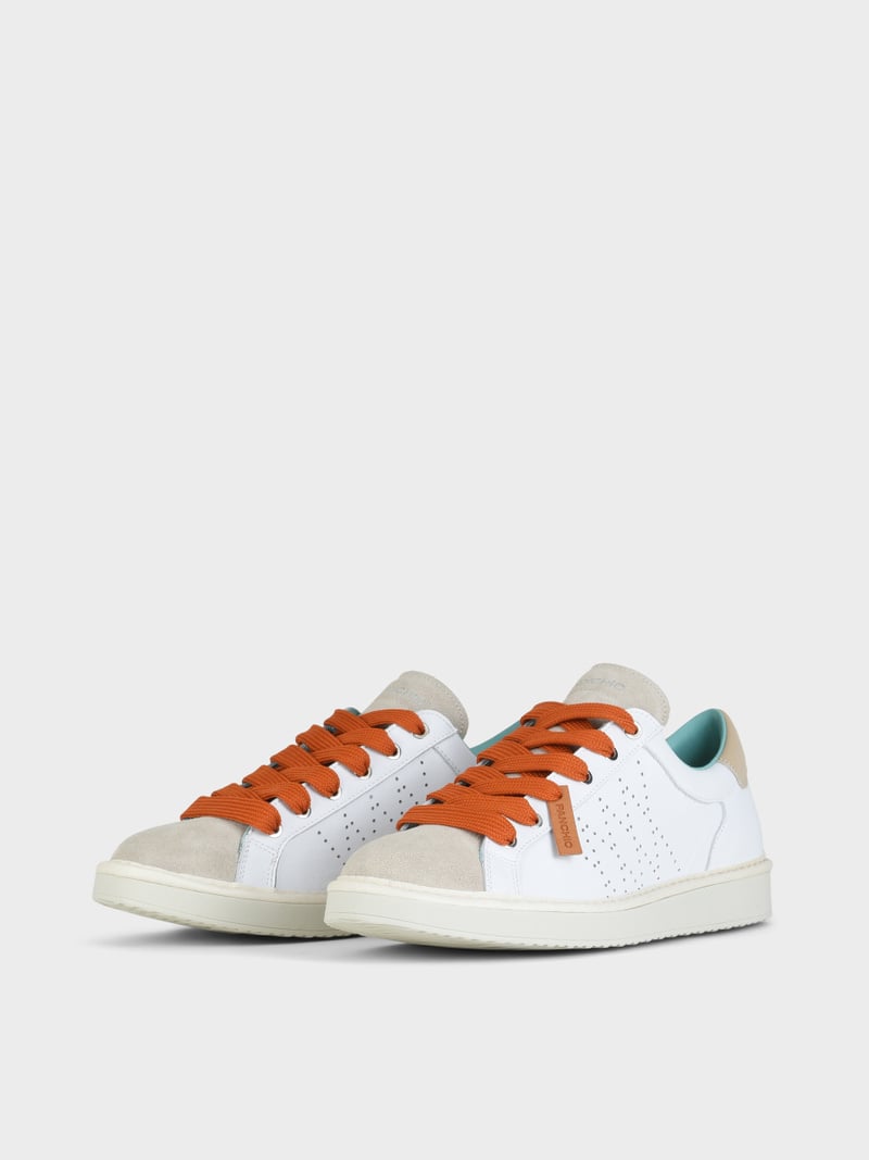 Panchic SCARPA ALLACCIATA P01 UOMO IN PELLE E SUEDE BIANCO-NEBBIA-ARANCIO BRUCIATO Soddisfazione Garantita