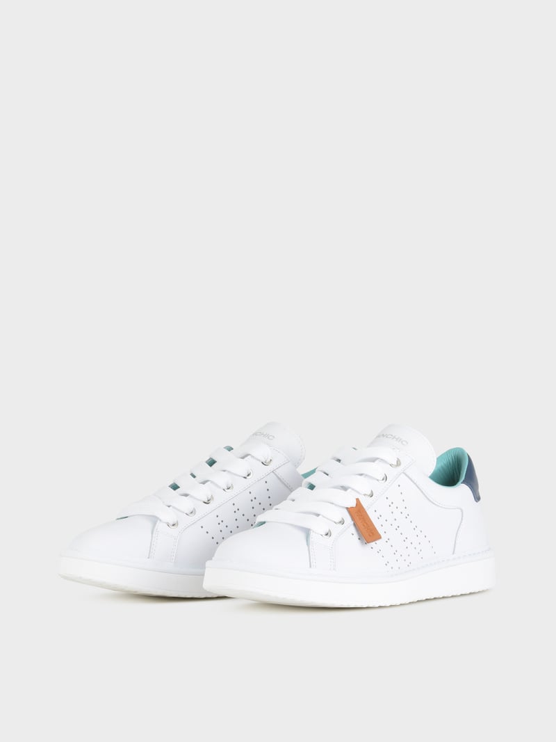 Panchic SCARPA ALLACCIATA P01 UOMO IN PELLE BIANCO-BLU Consegna Veloce