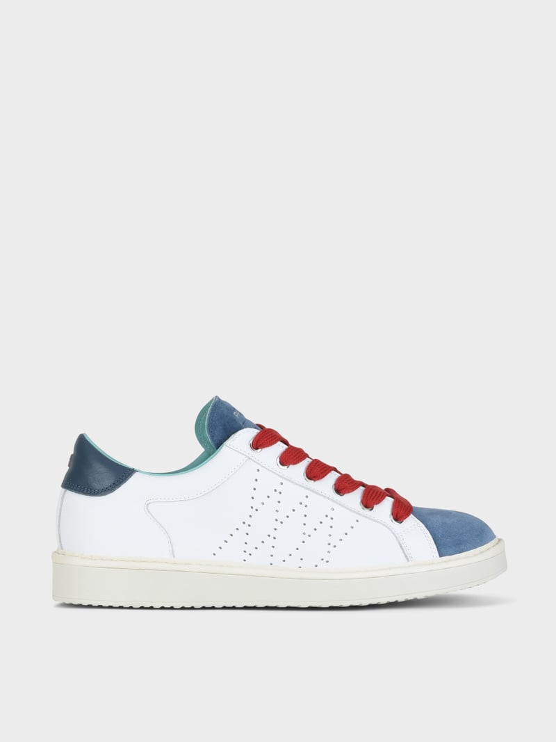Panchic SCARPA ALLACCIATA P01 UOMO IN PELLE E SUEDE BIANCO-BLUE-ROSSO Affare Del Giorno