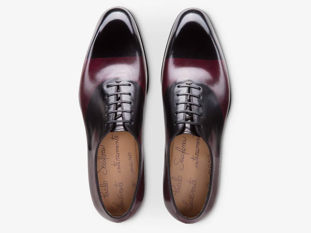 Paolo Sartori ART. 659 Oxford in pelle Dipinta a Mano Bordeaux e Nero Consegna Veloce