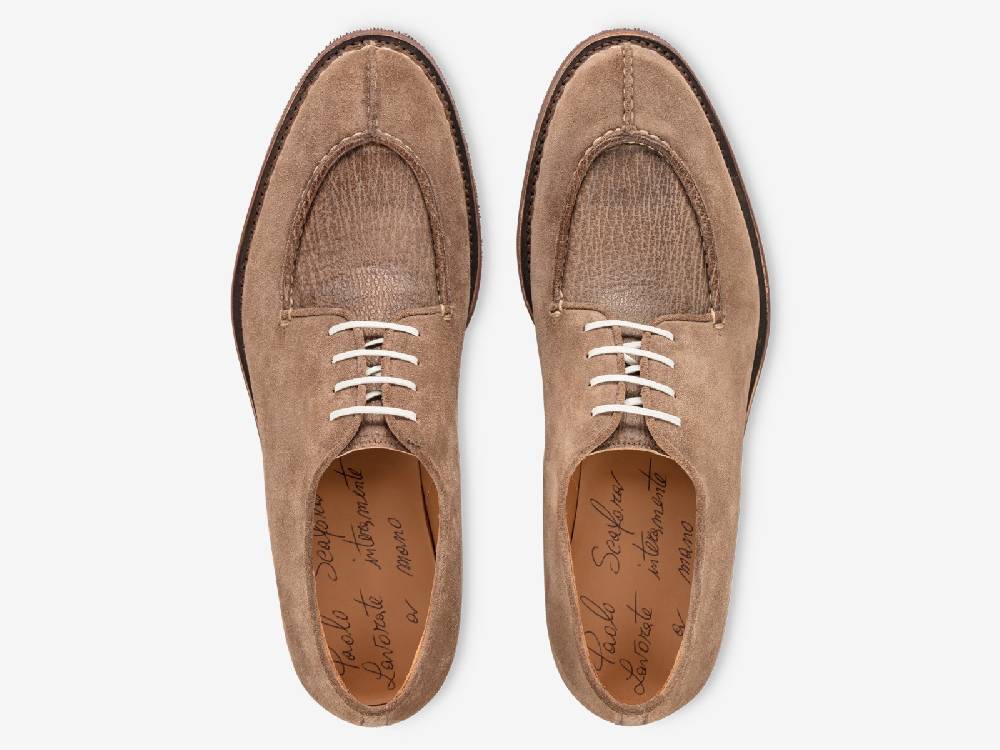 Paolo Sartori Art. 797 Derby in Cocco Suede and Shark Leather Offerte