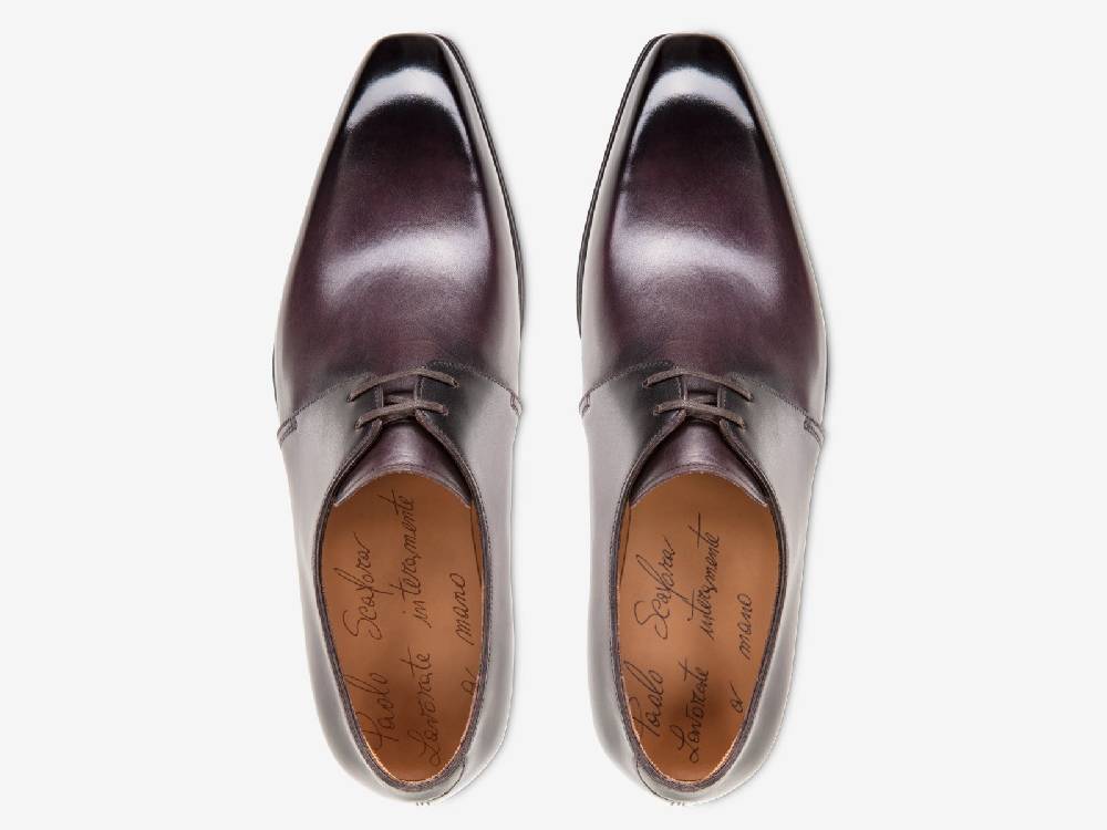 Paolo Sartori Art. 739 Derby in Antiqued Melanzana Leather In Saldo