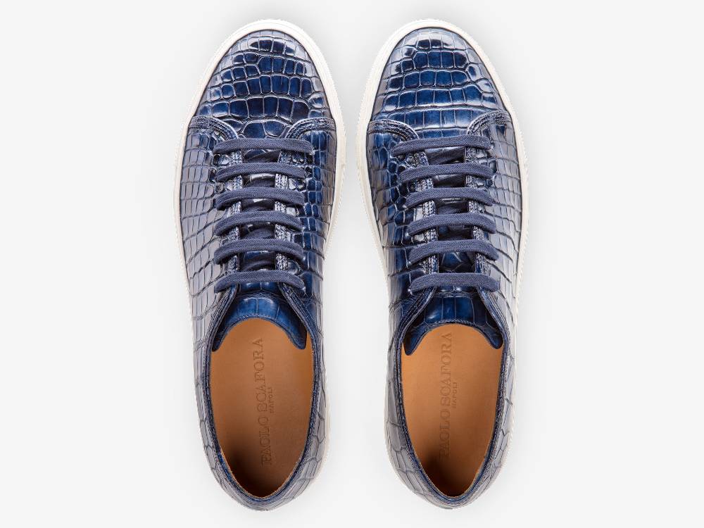 Paolo Sartori Art.Tenny1 Sneakers In Alligatore Anticata Oceano 2025