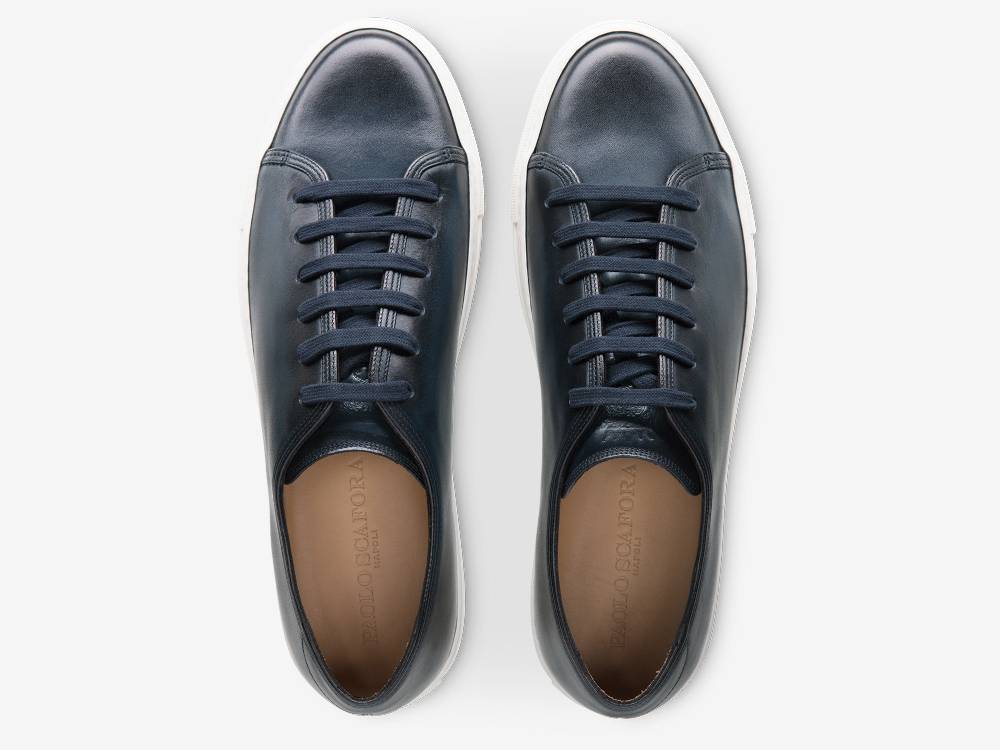 Paolo Sartori Art.Tenny1 Sneakers In Pelle Anticata Oceano In Linea