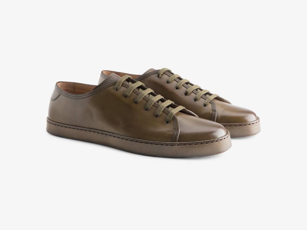 Paolo Sartori Art.Tenny1 Sneakers In Pelle Anticata Muschio Qualità