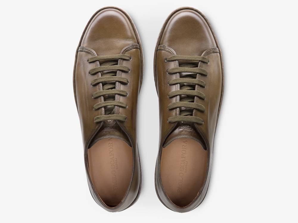 Paolo Sartori Art.Tenny1 Sneakers In Pelle Anticata Muschio Qualità