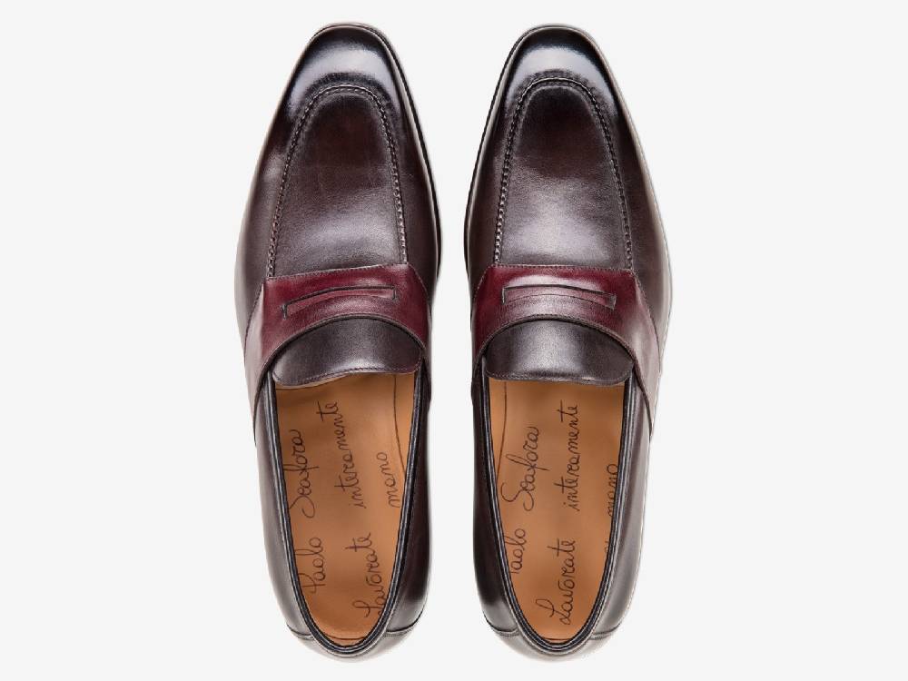 Paolo Sartori ART. 729 Loafer in Antiqued Vietri, Bordeaux and Black Leather Negozi Online