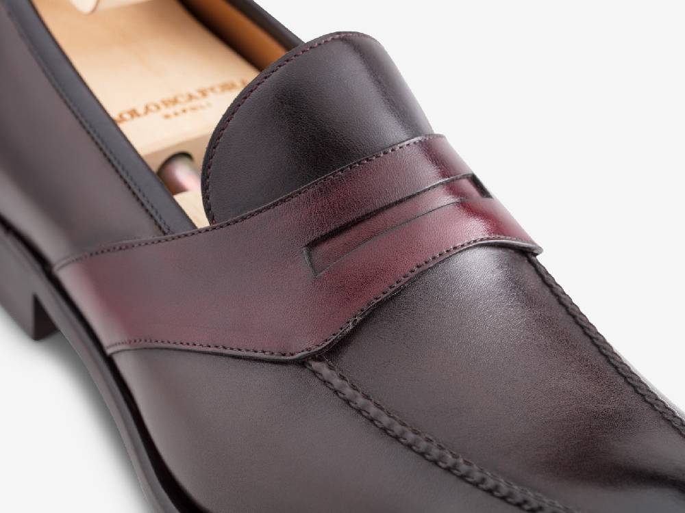 Paolo Sartori ART. 729 Loafer in Antiqued Vietri, Bordeaux and Black Leather Negozi Online