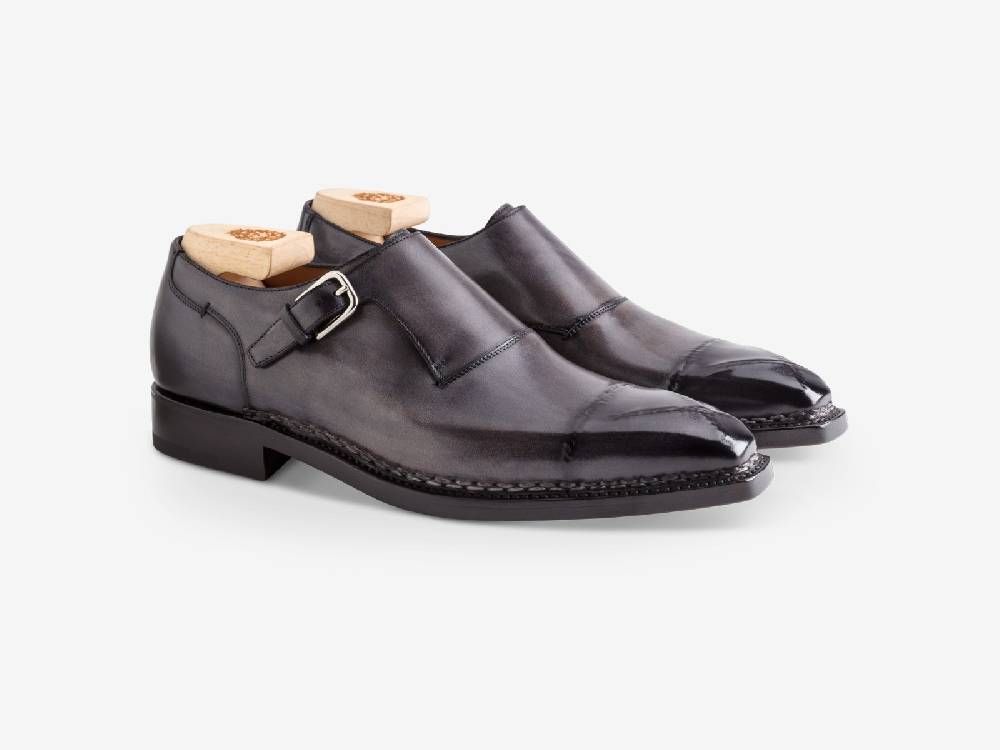 Paolo Sartori Art. 793 Monkstrap in Antiqued Grigio Leather Vendita Economica