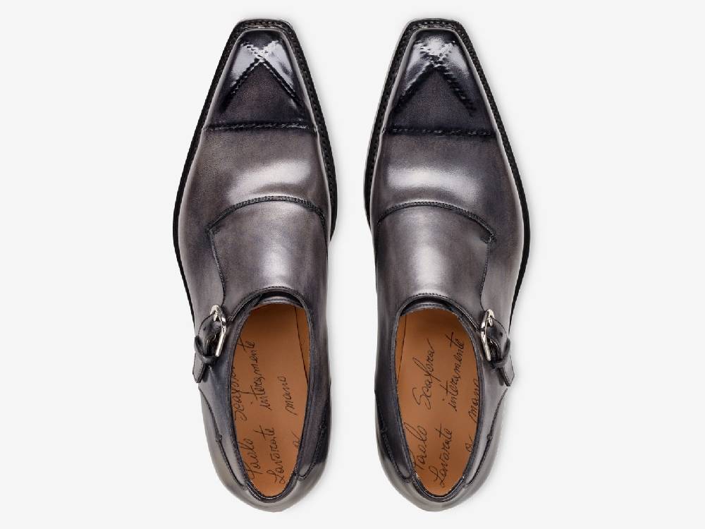Paolo Sartori Art. 793 Monkstrap in Antiqued Grigio Leather Vendita Economica