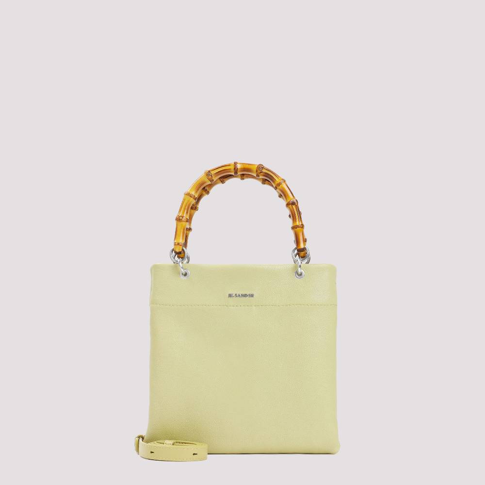 JIL SANDER  Shopper Piccola in Pelle Verde con Manico in Bamboo JIL SANDER Saldi Di Fabbrica