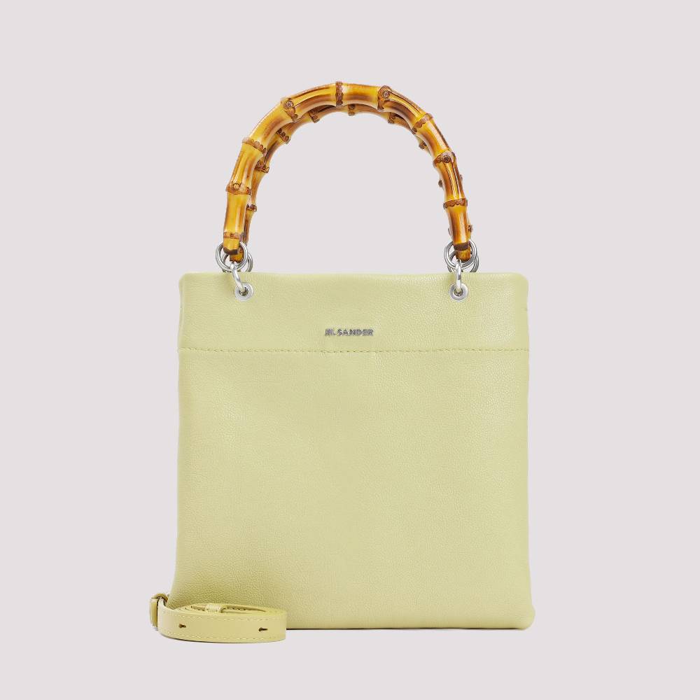 JIL SANDER  Shopper Piccola in Pelle Verde con Manico in Bamboo JIL SANDER Saldi Di Fabbrica