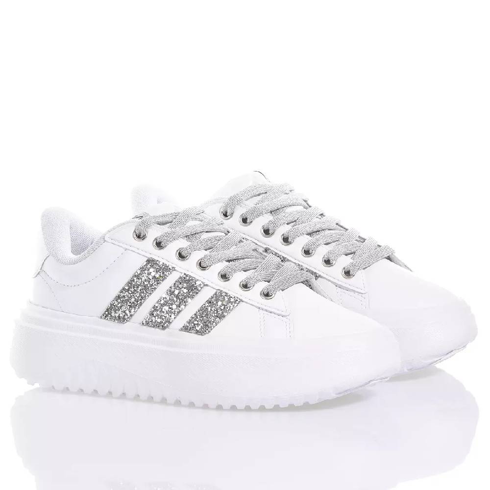 ADIDAS  Sneakers Adidas da Donna Piattaforma Bianco Argento in Eco-Pelle In Linea
