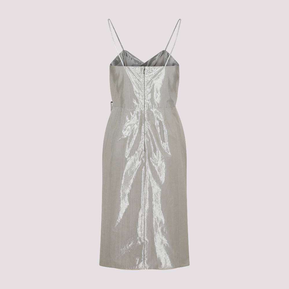 MAISON MARGIELA  Abito Midi Maison Margiela in Cotone Metallizzato Argento Nuovo
