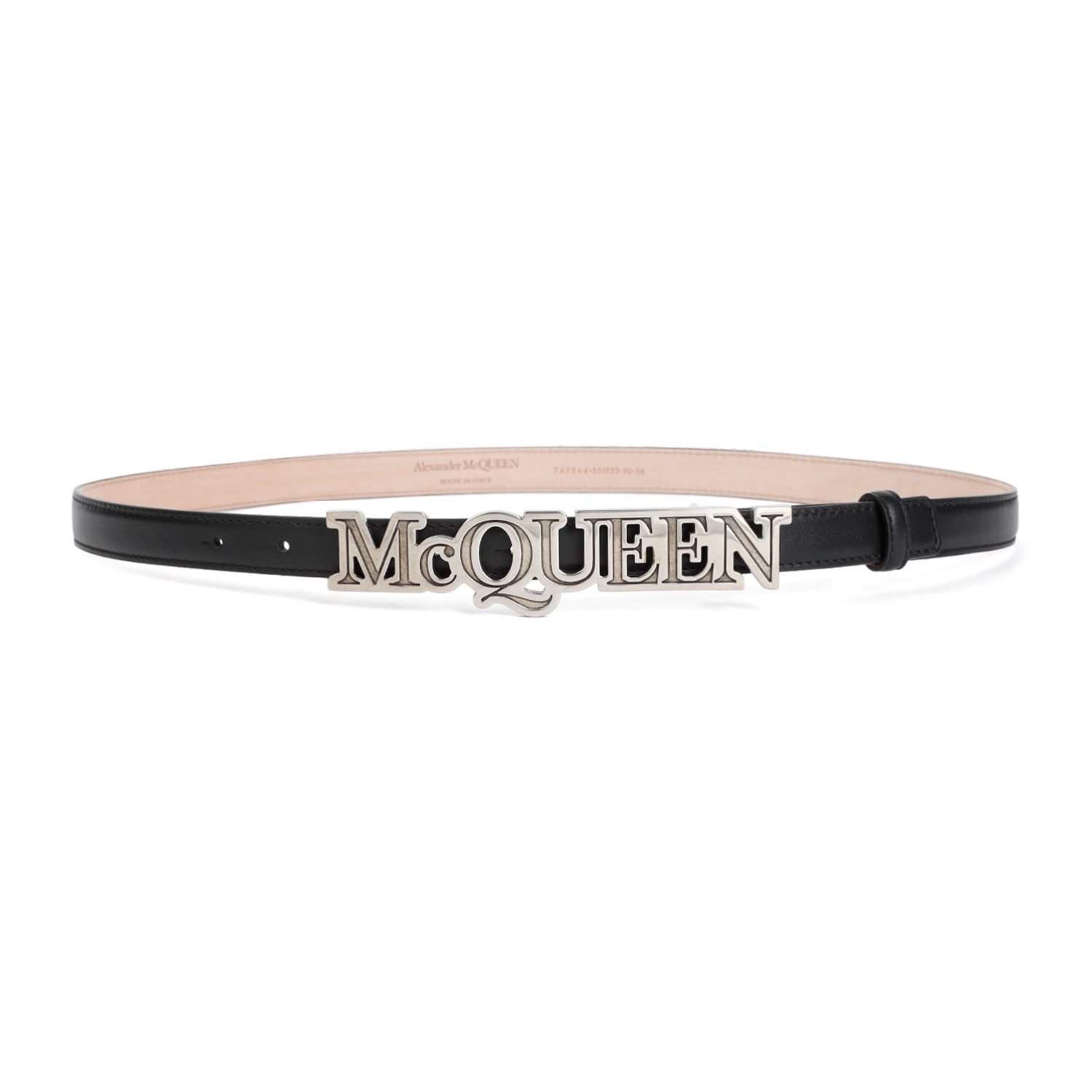 ALEXANDER MCQUEEN  Cintura di Pelle Nera Alexander McQueen con Fibbia Logo