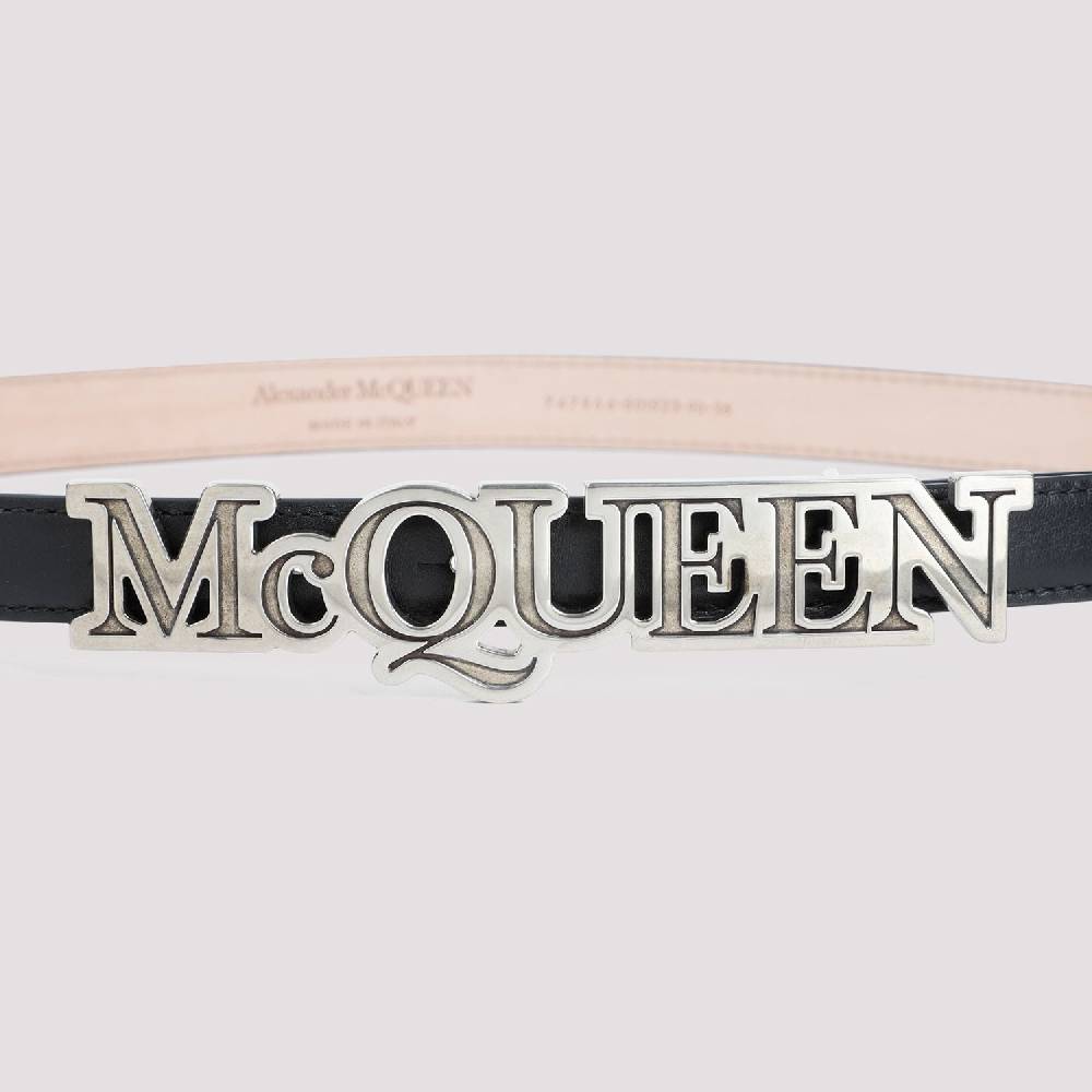 ALEXANDER MCQUEEN  Cintura di Pelle Nera Alexander McQueen con Fibbia Logo Promozione
