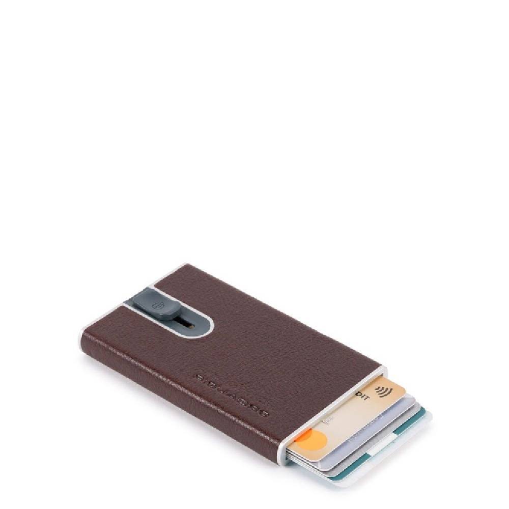 PIQUADRO  Portacarte Piquadro in Pelle Marrone Scuro e Metallo con Protezione RFID Outlet
