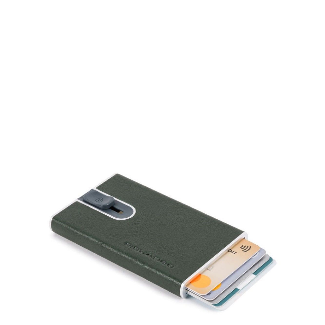 PIQUADRO  Portafoglio Portacarte in Pelle e Metallo RFID Piquadro Verde In Vendita