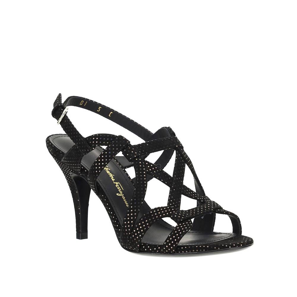SALVATORE FERRAGAMO  Sandali con Tacco in Pelle Nera Salvatore Ferragamo Consegna Veloce