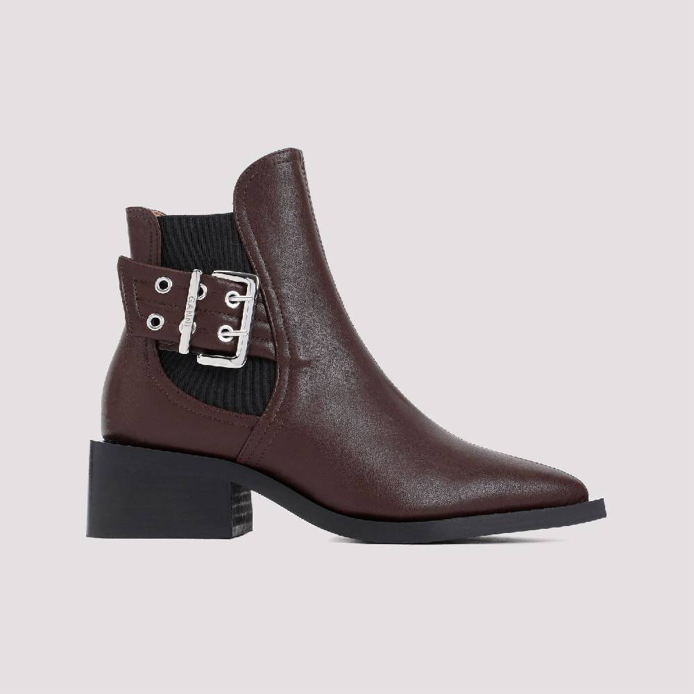 GANNI  Stivaletti Chelsea GANNI in Pelle Marrone Femminili In Vendita
