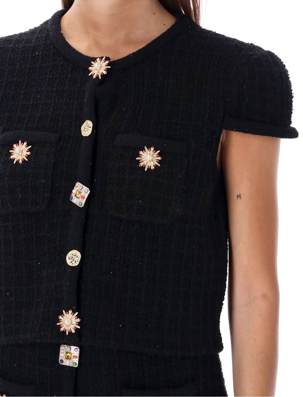 SELF PORTRAIT  Top Maglia Nero con Pulsanti Gioiello e Paillettes Self-Portrait Saldi