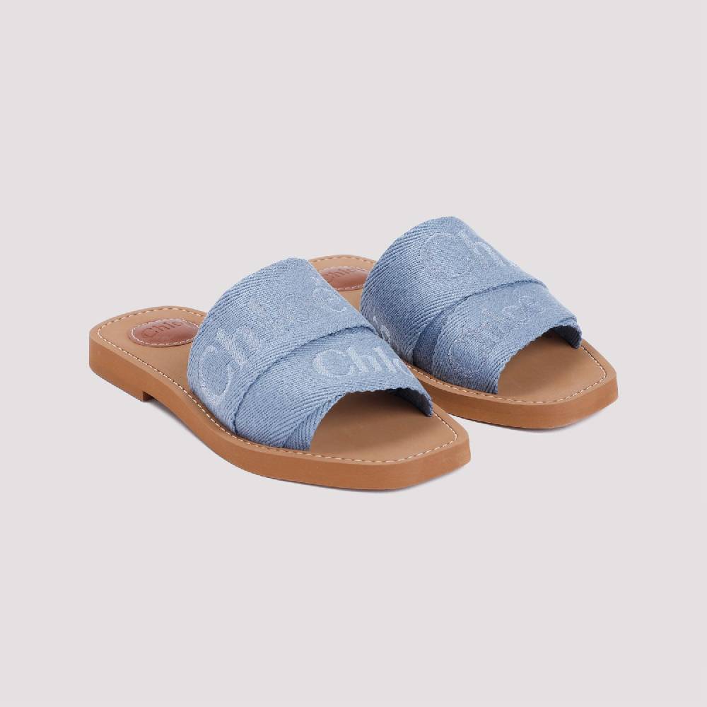 CHLOÉ  Stivaletti Bassi Chloé in Lino Blu Woody Vendita Calda