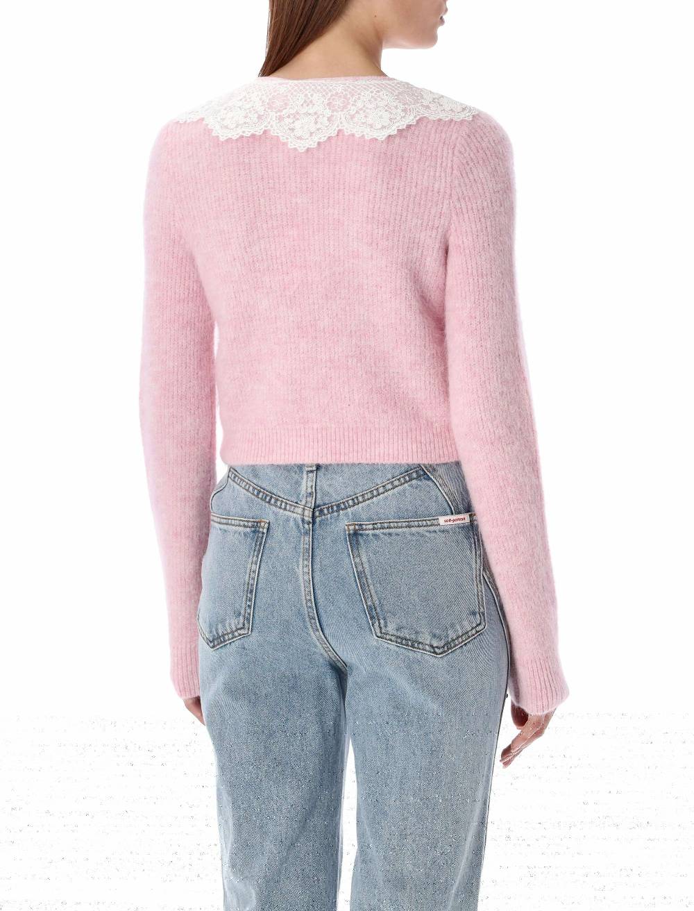SELF PORTRAIT  Cardigan Angora Rosa con Colletto in Pizzo Self-Portrait Vendita Economica