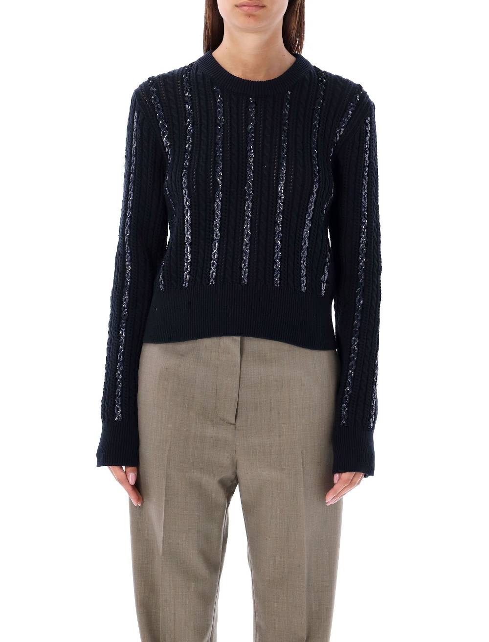 GOLDEN GOOSE  Maglione di Cotone a Trecce con Paillettes Golden Goose - Blu Scuro