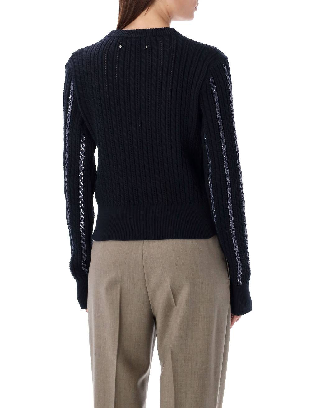 GOLDEN GOOSE  Maglione di Cotone a Trecce con Paillettes Golden Goose - Blu Scuro Promozione