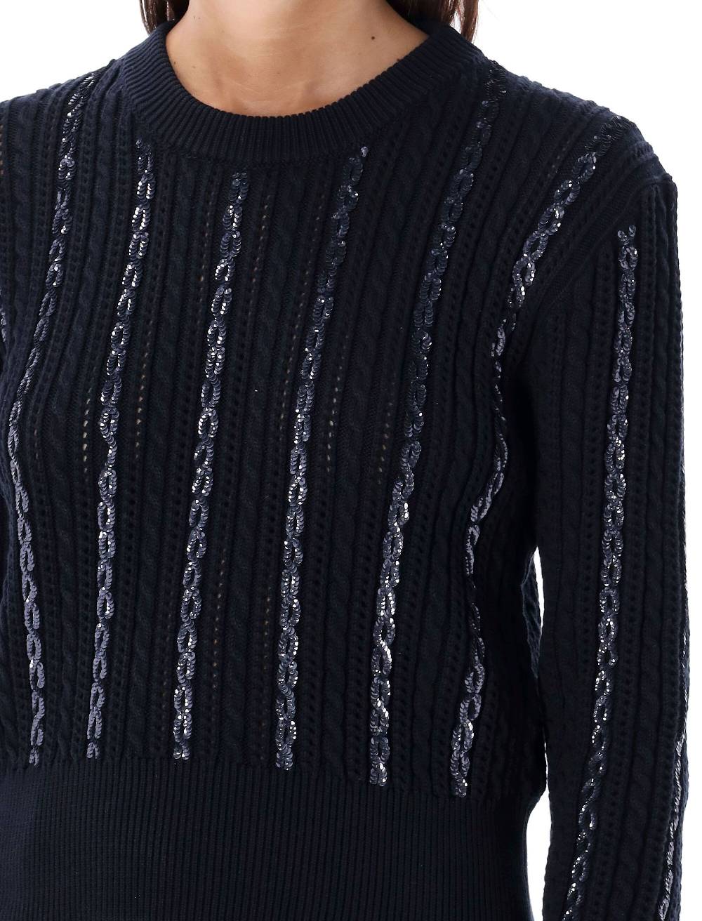 GOLDEN GOOSE  Maglione di Cotone a Trecce con Paillettes Golden Goose - Blu Scuro Promozione
