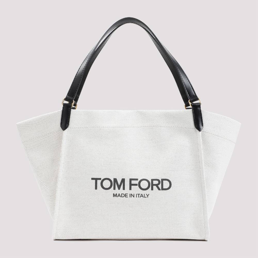 TOM FORD  Borsa Tote Shopper Cotone e Pelle Nera Tom Ford Italy