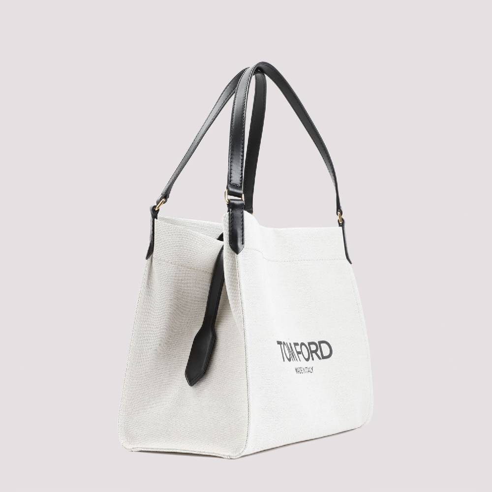 TOM FORD  Borsa Tote Shopper Cotone e Pelle Nera Tom Ford Italy