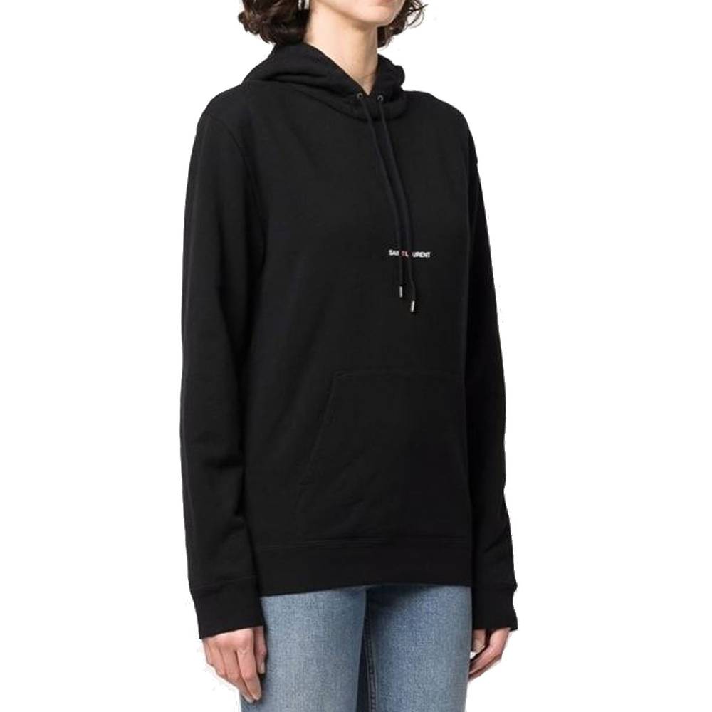 SAINT LAURENT  Felpa con Cappuccio Nera Logo SAINT LAURENT in Cotone per Donna Spedizione Gratuita