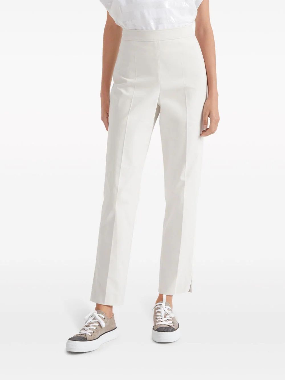BRUNELLO CUCINELLI  Pantaloni Donna Bianchi in Cotone Elasticizzato Brunello Cucinelli Promozione Limitata