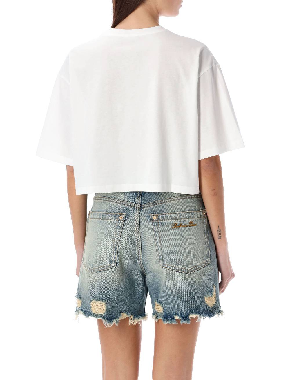 BALMAIN  T-Shirt Corta Balmain con Logo Argento - Cotone Biologico Prezzo Ridotto