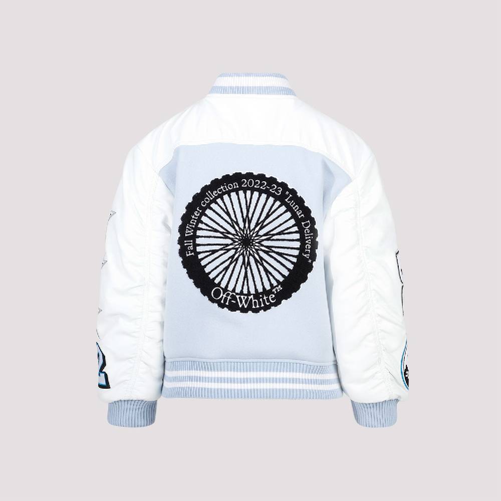 OFF-WHITE  Giacca Varsity in Pelle e Lana Blu Off-White Nuovo