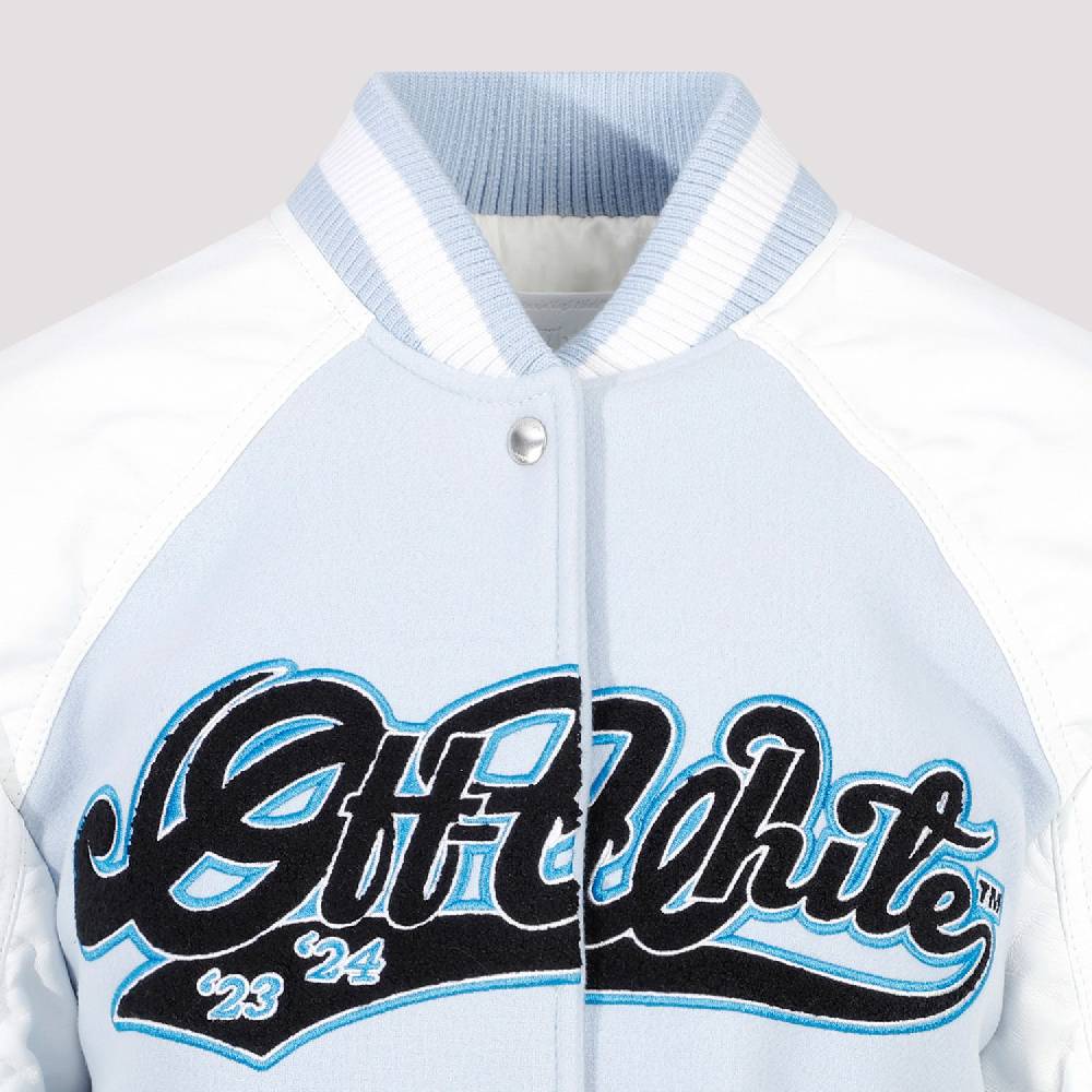 OFF-WHITE  Giacca Varsity in Pelle e Lana Blu Off-White Nuovo