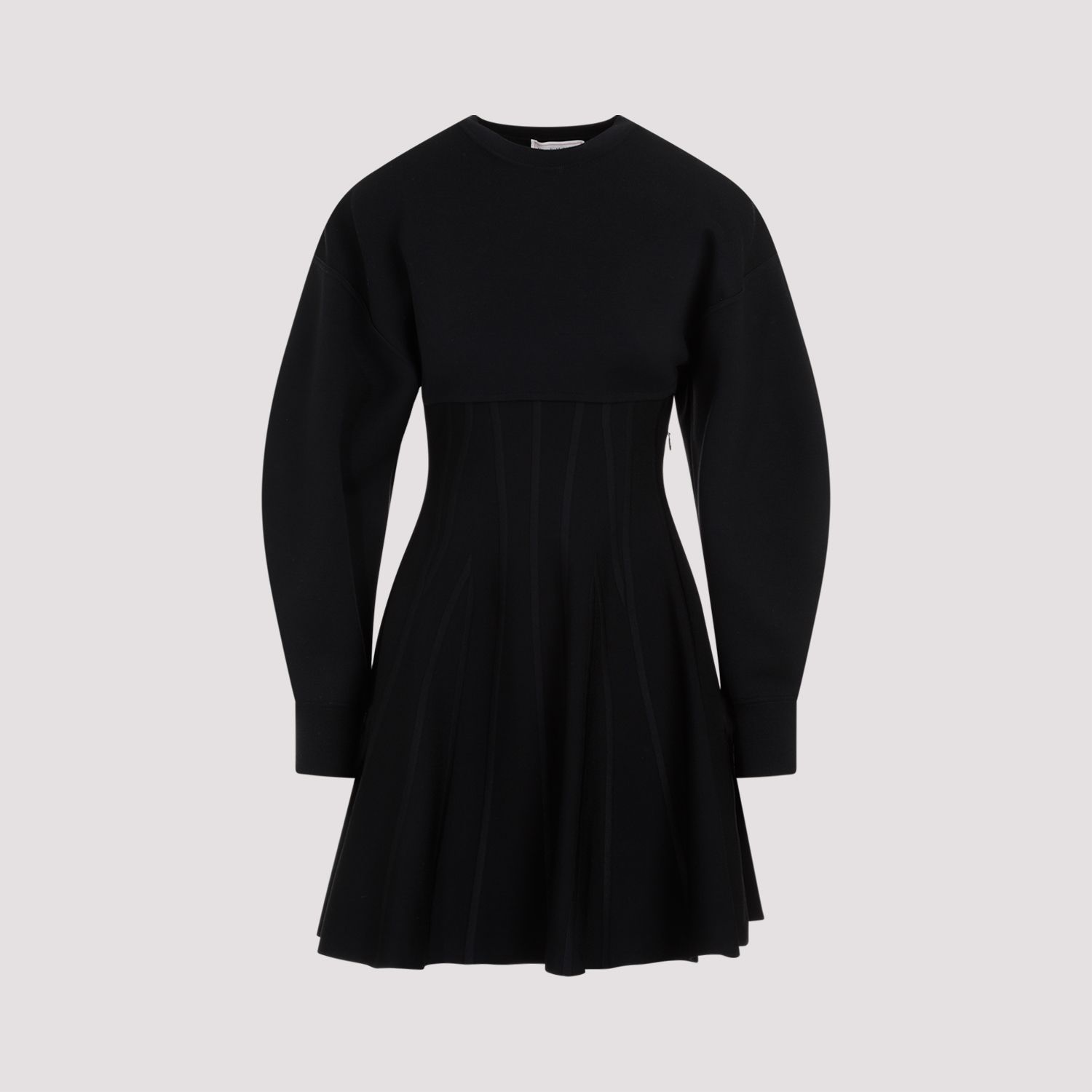 ALEXANDER MCQUEEN  Abito in Misto Lana Nero Alexander McQueen - Gonna a Campana a Righe Prezzo Ridotto