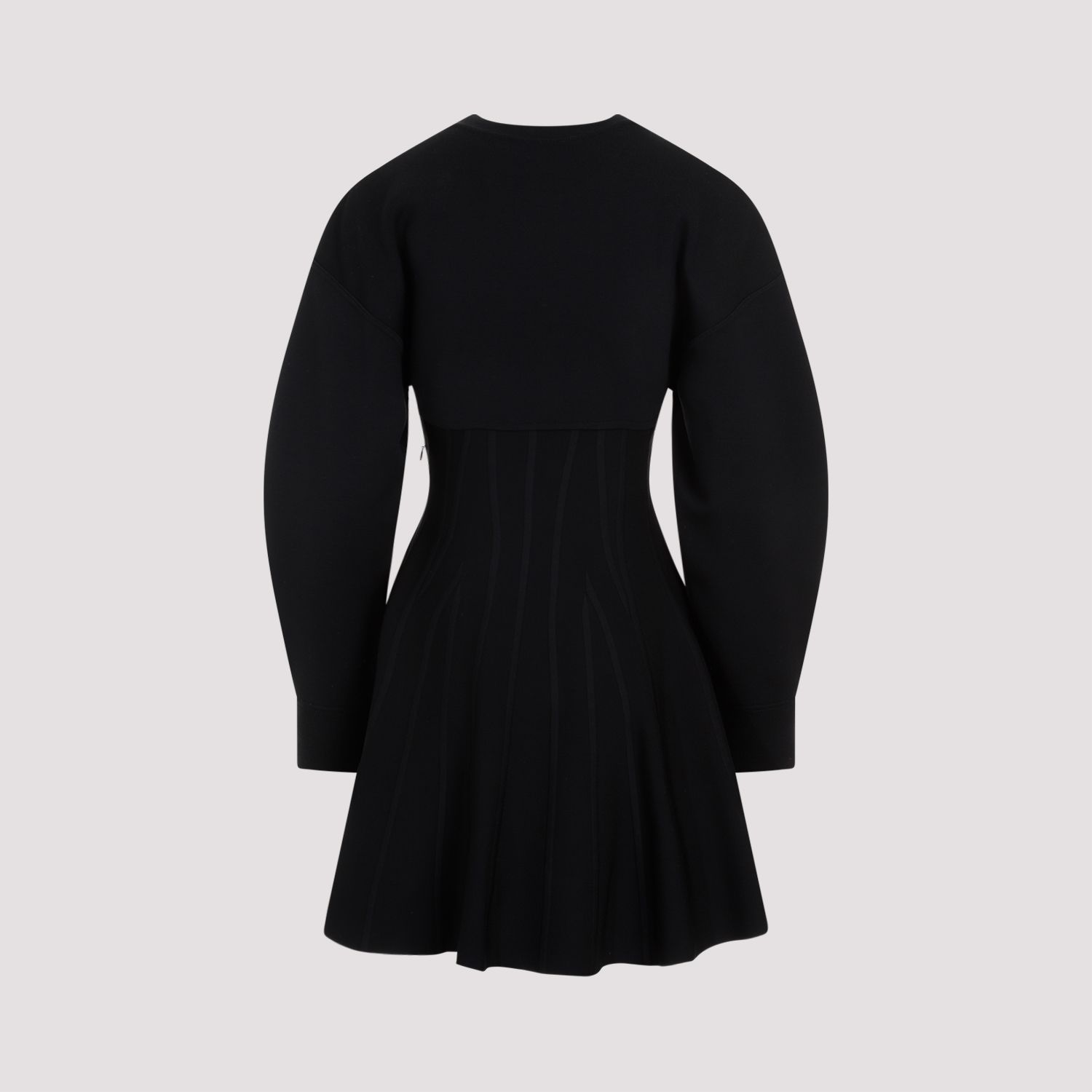 ALEXANDER MCQUEEN  Abito in Misto Lana Nero Alexander McQueen - Gonna a Campana a Righe Prezzo Ridotto