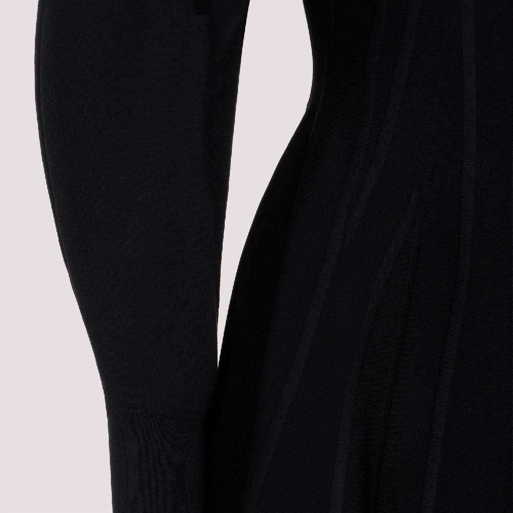 ALEXANDER MCQUEEN  Abito in Misto Lana Nero Alexander McQueen - Gonna a Campana a Righe Prezzo Ridotto