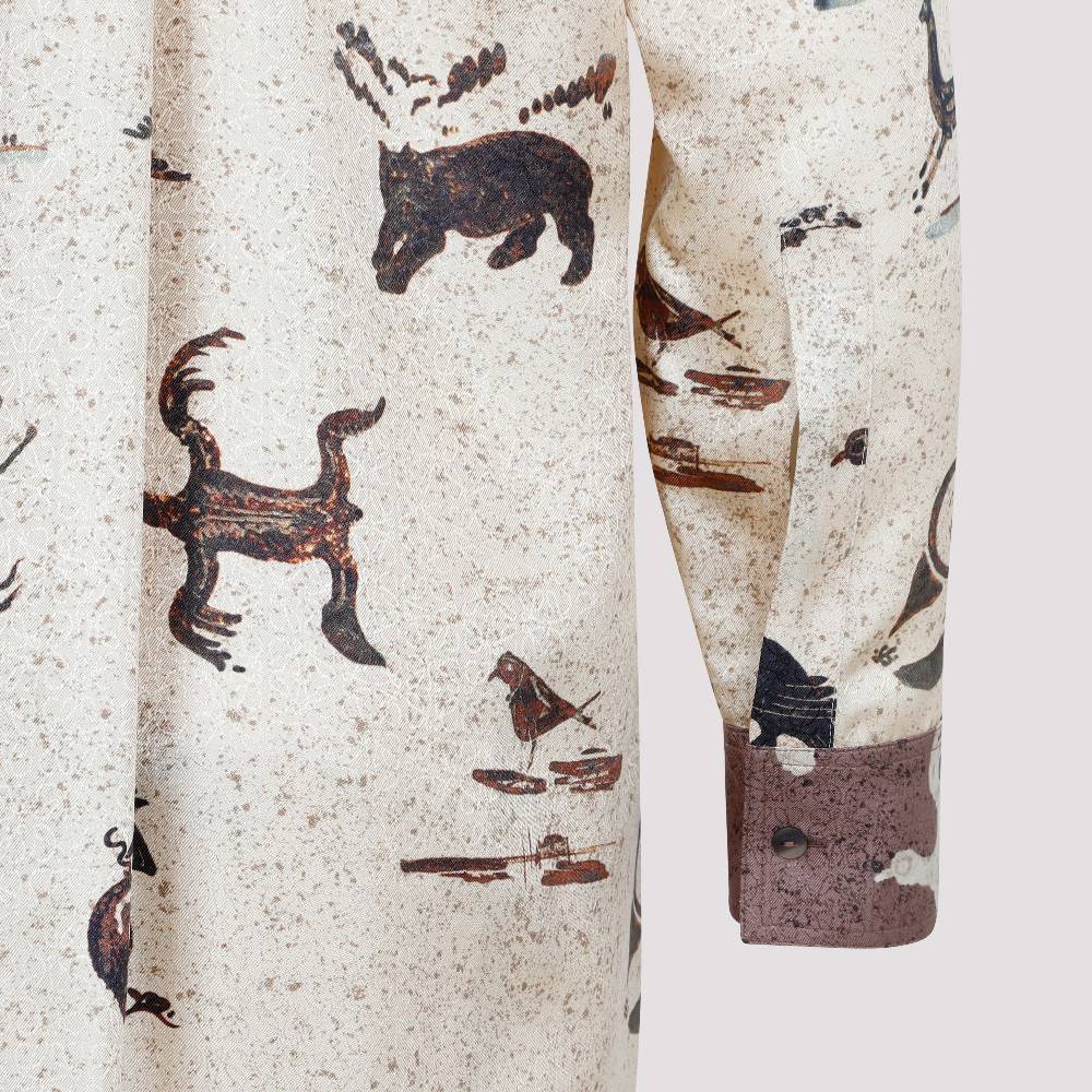 LOEWE  Camicia Oversize da Donna Loewe in Seta Beige con Stampa Animalier Novità