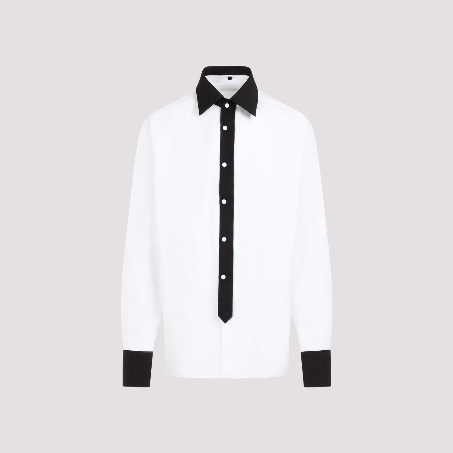 PRADA  Camicia Prada Uomo Cotone Bianco con Colletto a Contrasto Nero Online