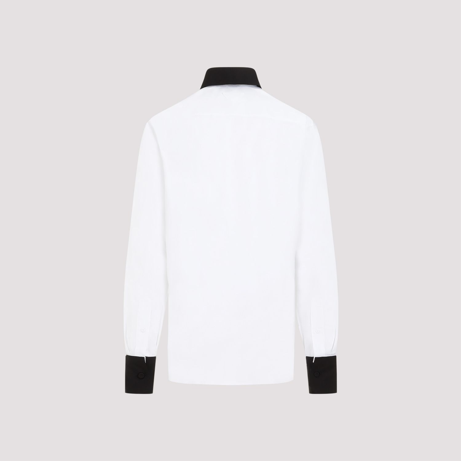 PRADA  Camicia Prada Uomo Cotone Bianco con Colletto a Contrasto Nero Online