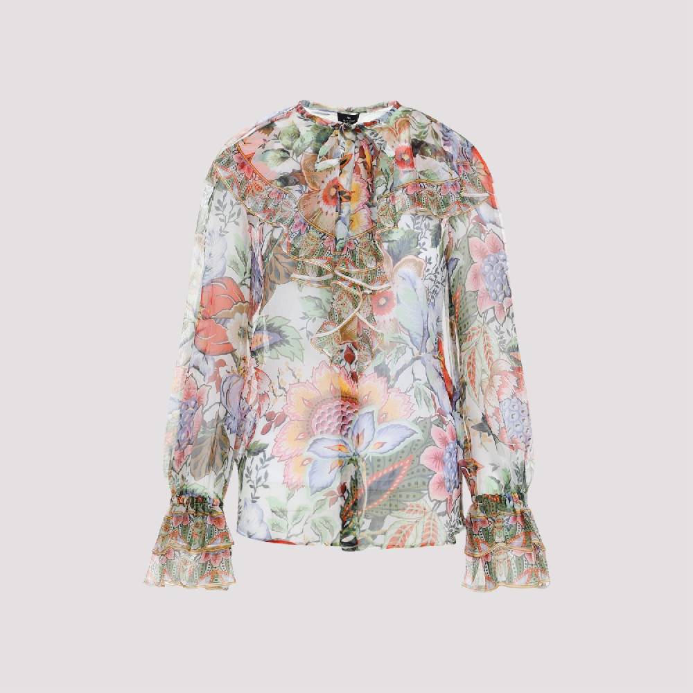 ETRO  Camicia ETRO in Seta Floreale con Ruche - Multicolore In Vendita