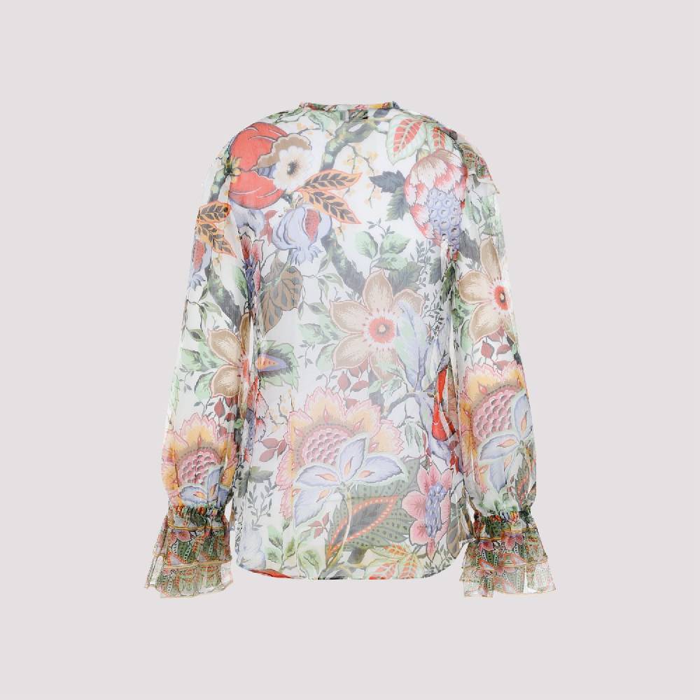 ETRO  Camicia ETRO in Seta Floreale con Ruche - Multicolore In Vendita