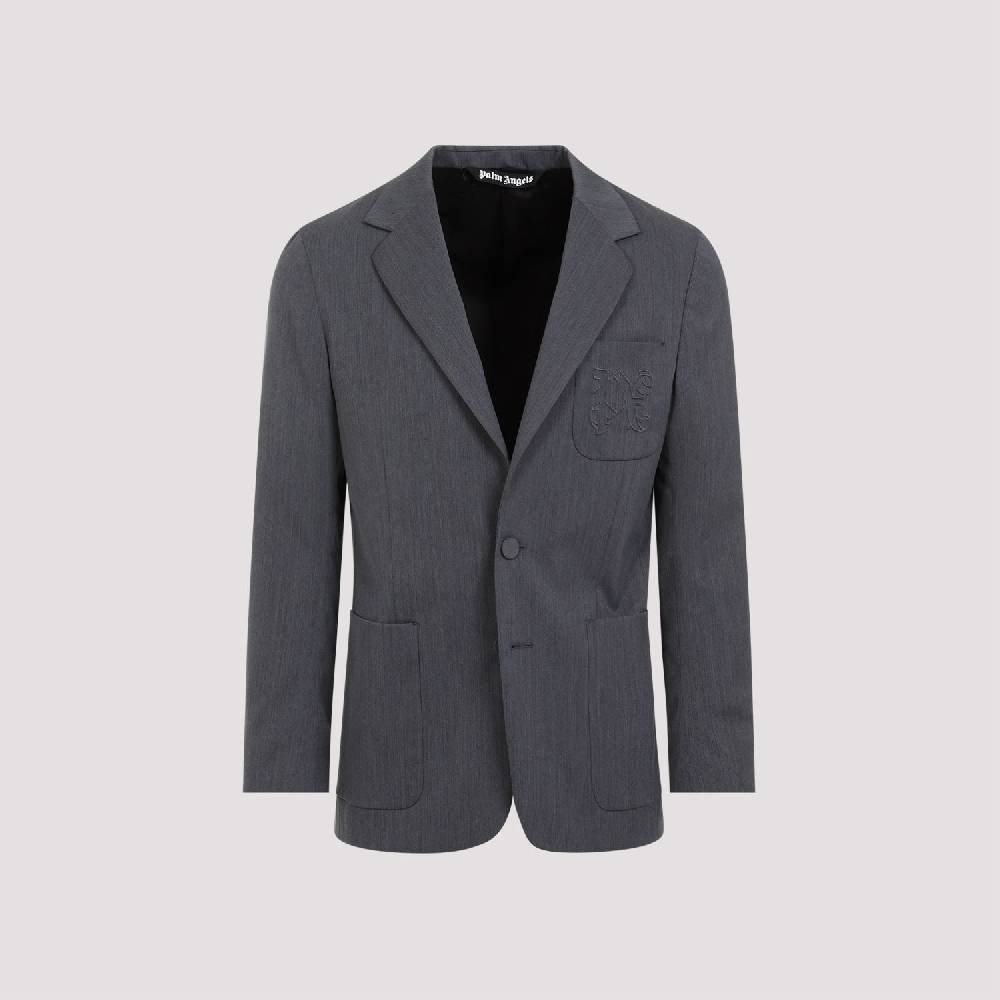 PALM ANGELS  Blazer Monogramma Grigio Chiaro Palm Angels - Uomo Poliestere e Lana In Saldo