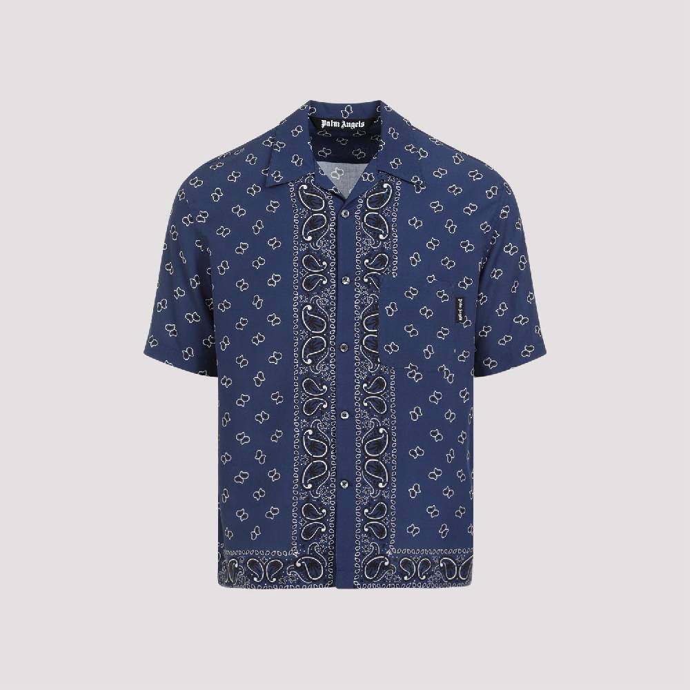 PALM ANGELS  Camicia Bowling Blu Navy Paisley Palm Angels Uomo Italy