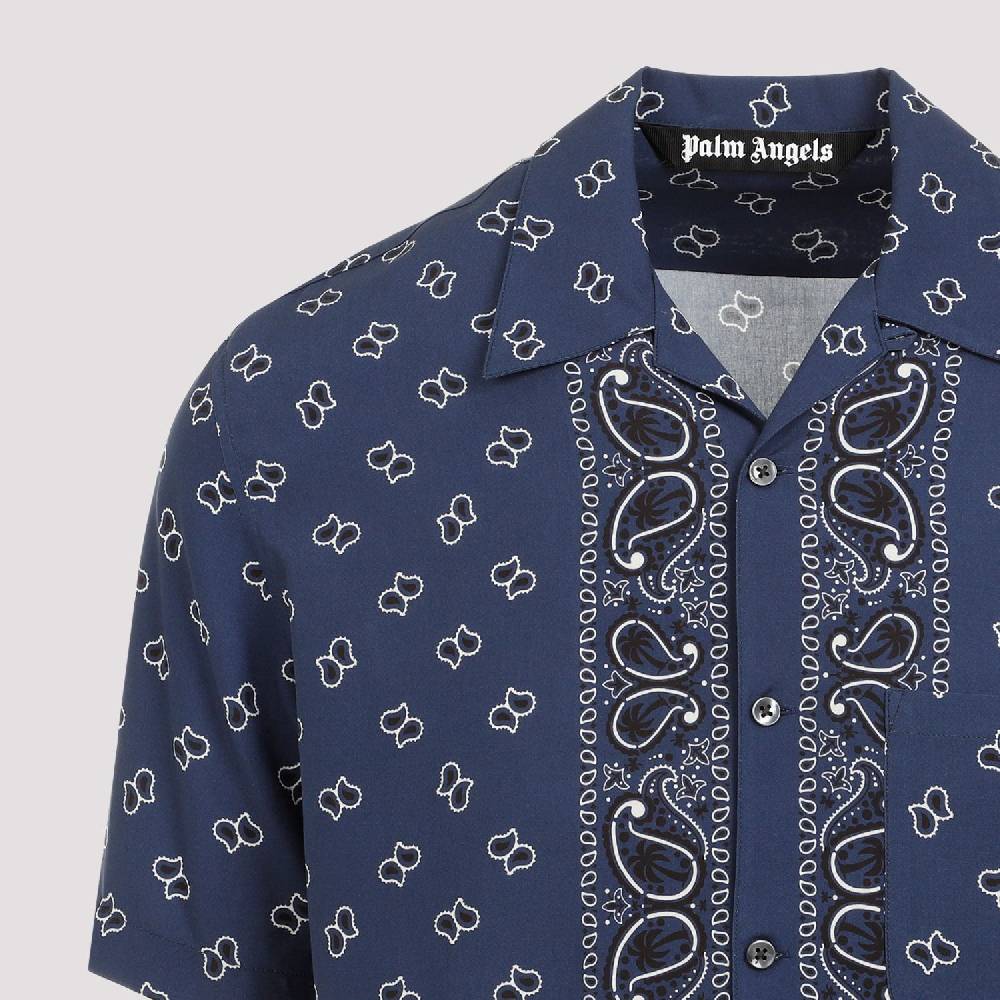PALM ANGELS  Camicia Bowling Blu Navy Paisley Palm Angels Uomo Italy
