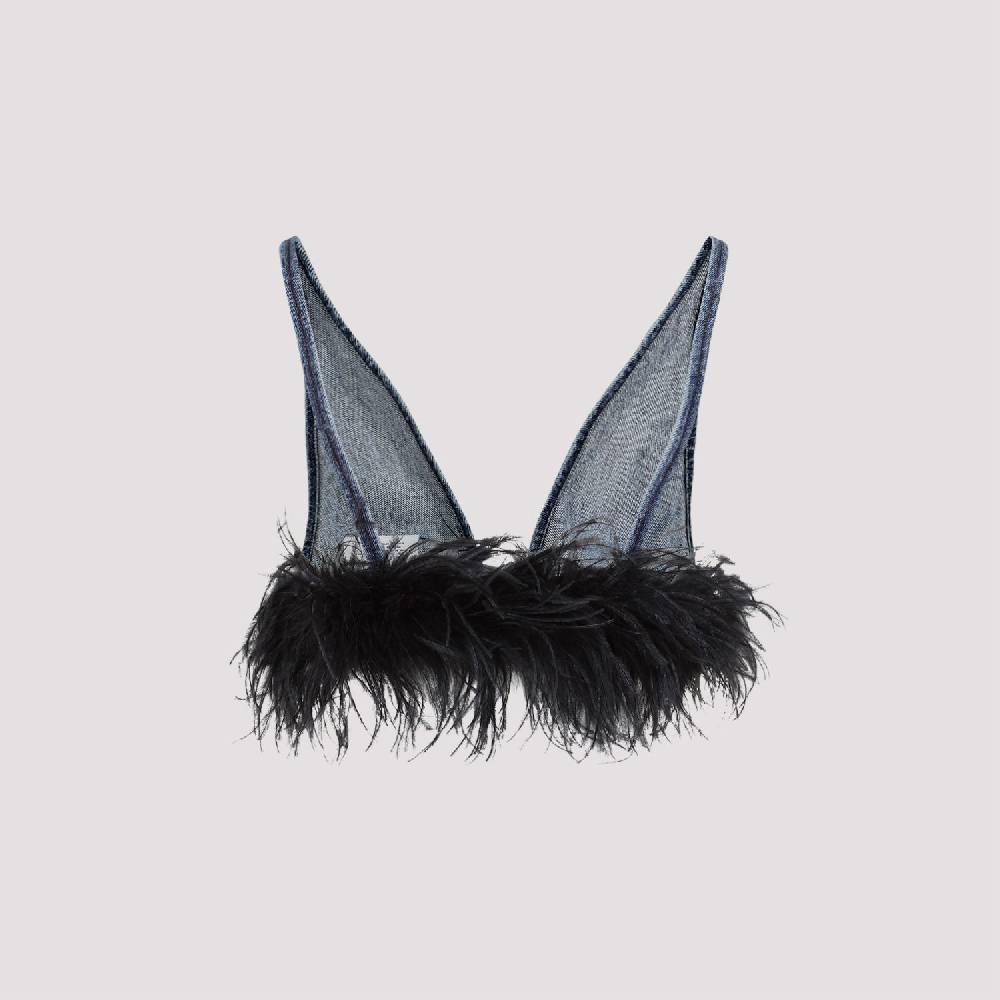 MIU MIU  Top di Cotone Blu con Piume Miu Miu Vendita