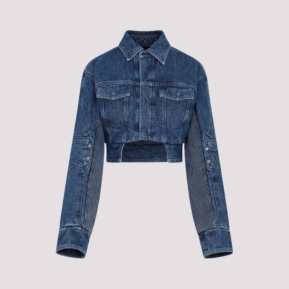 OFF-WHITE  Giacca Moto Cropped Denim Blu Off-White Fino Al -60%